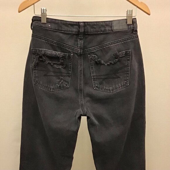 American Eagle 4 Mom Jeans Women’s High Rise Washed Black Distressed Ripped - Picture 5 of 10